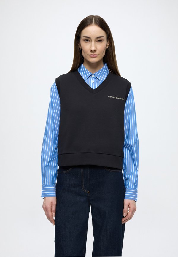 Marc O'Polo DENIM SWEAT PULLUNDER, V-NECK, CHEST ARTWORK