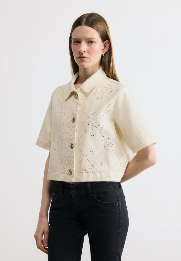 DKNY SHORT SLEEVE BUTTON FRONT COLLARED JACKET
