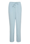 Helle blaue, weiche Stoffhosen mit elastischem Taillenbund und verstellbarem Kordelzug. Sie haben ein gerade geschnittenes Design und keine sichtbaren Muster.