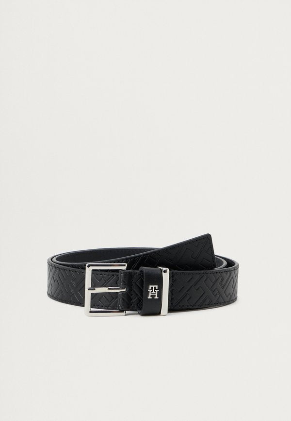 Tommy Hilfiger TH MONOGRAM SQUARE BUCKLE LEATHER BELT - Belt - black