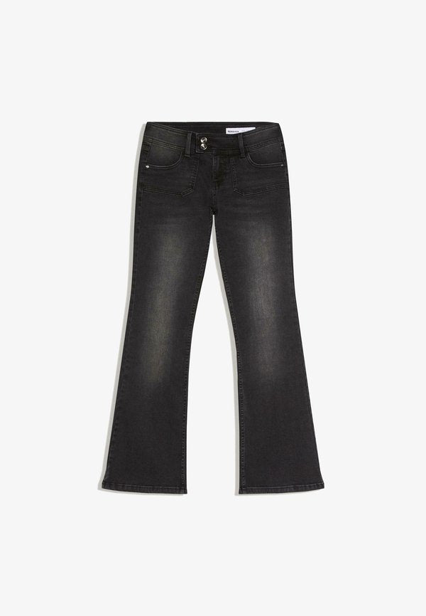 Bershka LOW-RISE  - Bootcut jeans - black