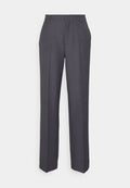 Maßgeschneiderte graue Hose aus einem Stoff mit subtiler Struktur, mit geradem Bein und Bügelfalten an der Vorderseite.