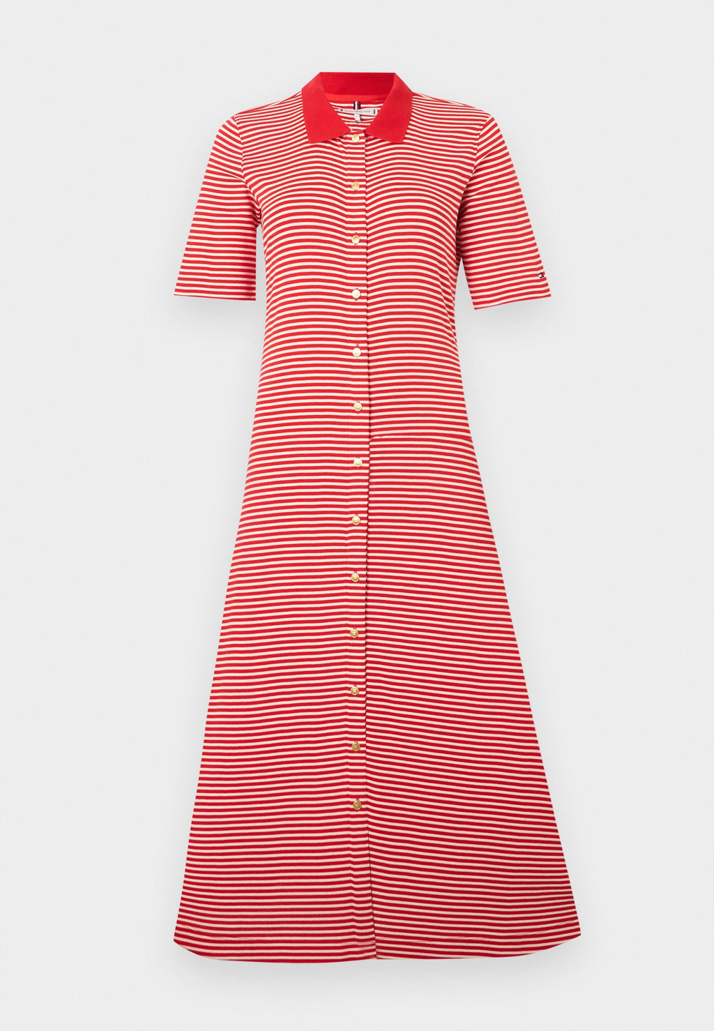 Tommy Hilfiger GOLD-TONE BUTTON MIDI POLO DRESS