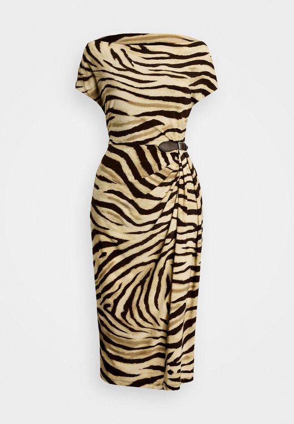 Lauren Ralph Lauren Print Buckle Trim Off the Shoulder Dress