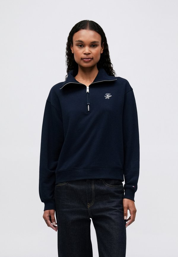 Tommy Hilfiger LOGO EMBROIDERY TERRY HALF-ZIP JUMPER - Sweatshirt - dark night navy