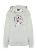 Grauer Hoodie mit einer zentralen Grafik einer Person mit ausgebreiteten Armen, schwarz umrandet, und "CHIEMSEE" in fetten pinken Buchstaben.