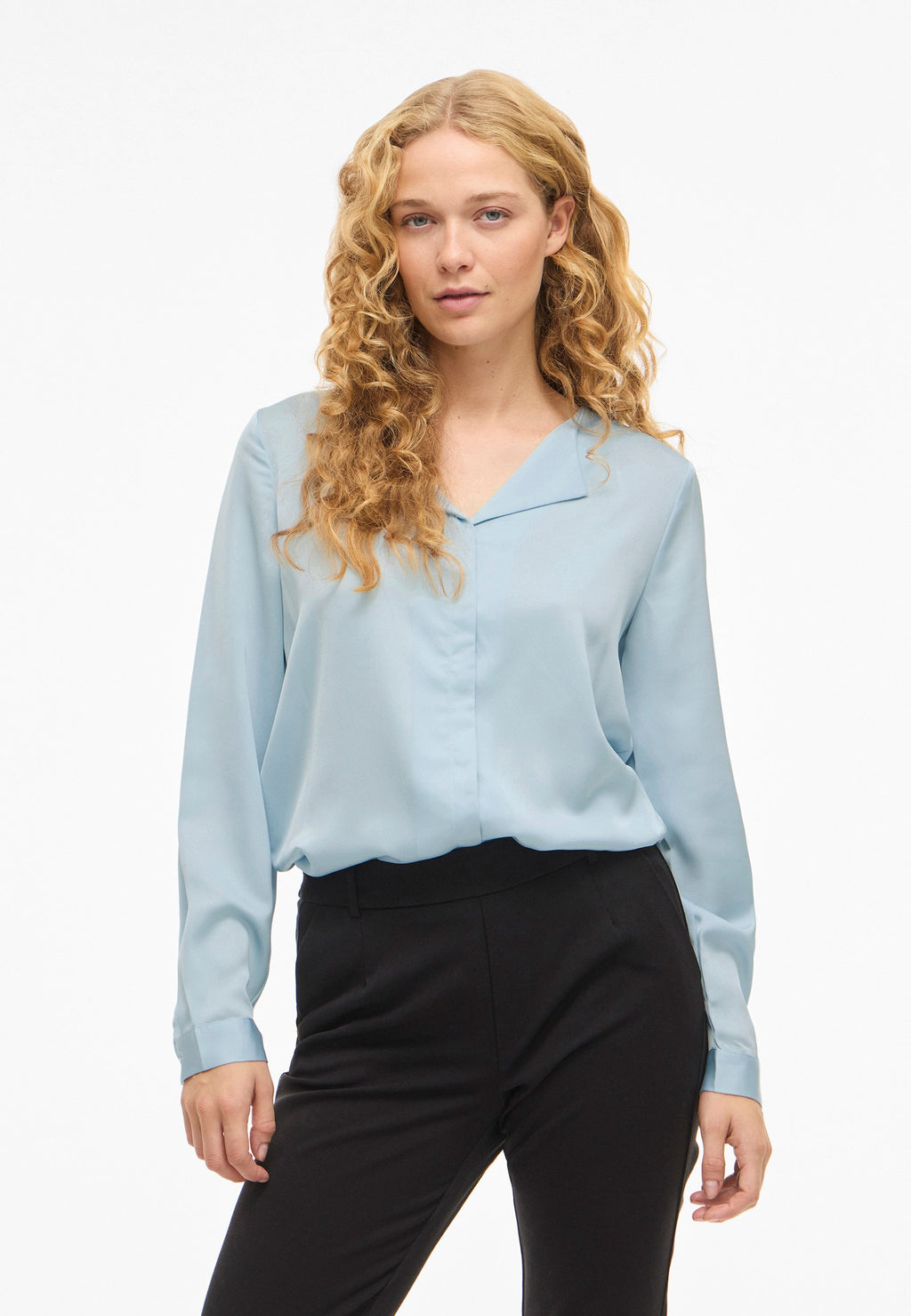 VILA VIELLETTE V-NECK L/S SATIN SHIRT - NOOS