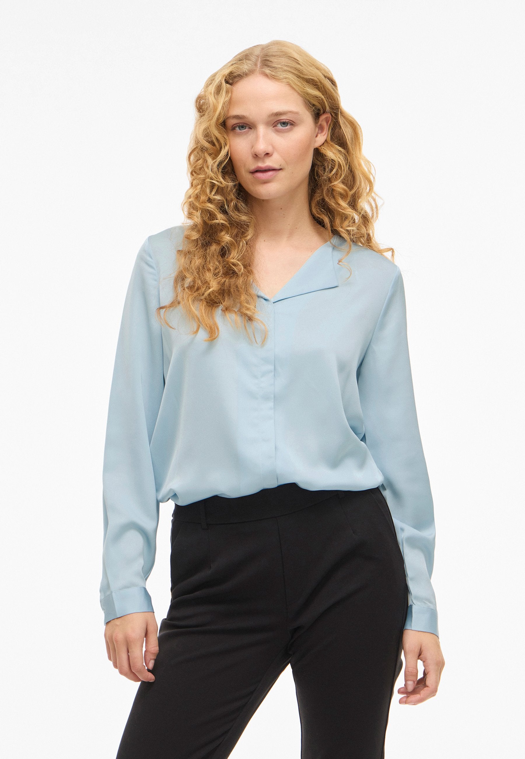VILA VIELLETTE V-NECK L/S SATIN SHIRT - NOOS
