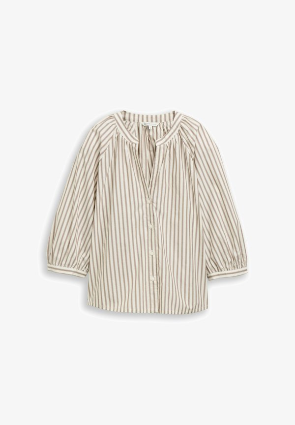 TOM TAILOR POPLIN VOLUME SLEEVE BLOUSE - Blouse - off white brown beige stripe
