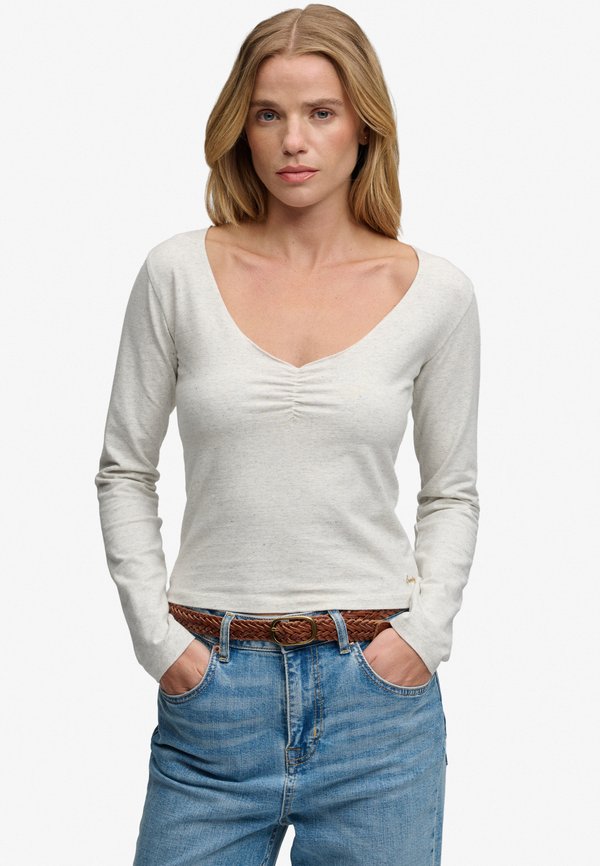 Superdry & Co SUPERDRY ATHLETIC ESSENTIAL GATHERED LONG SLEEVE TOP.. - Long sleeved top - vintage white marl