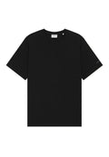 Schwarzes T-Shirt aus Baumwolle mit rundem Ausschnitt und kurzen Ärmeln, versehen mit einem kleinen Logodetail am linken Ärmel.