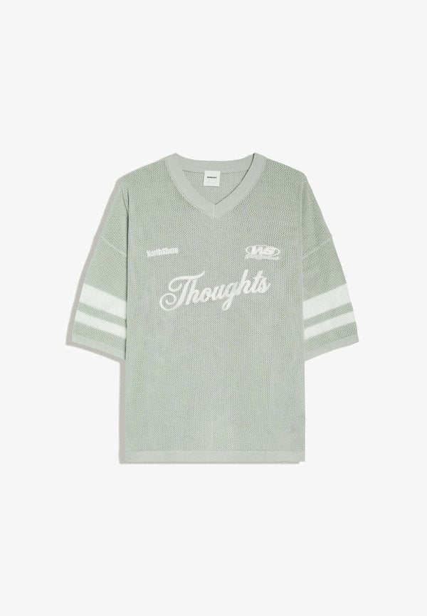 Bershka EMBROIDERED MESH V-NECK - T-SHIRT - Print T-shirt - green