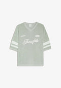 Bershka EMBROIDERED MESH V-NECK - T-SHIRT - Print T-shirt - green