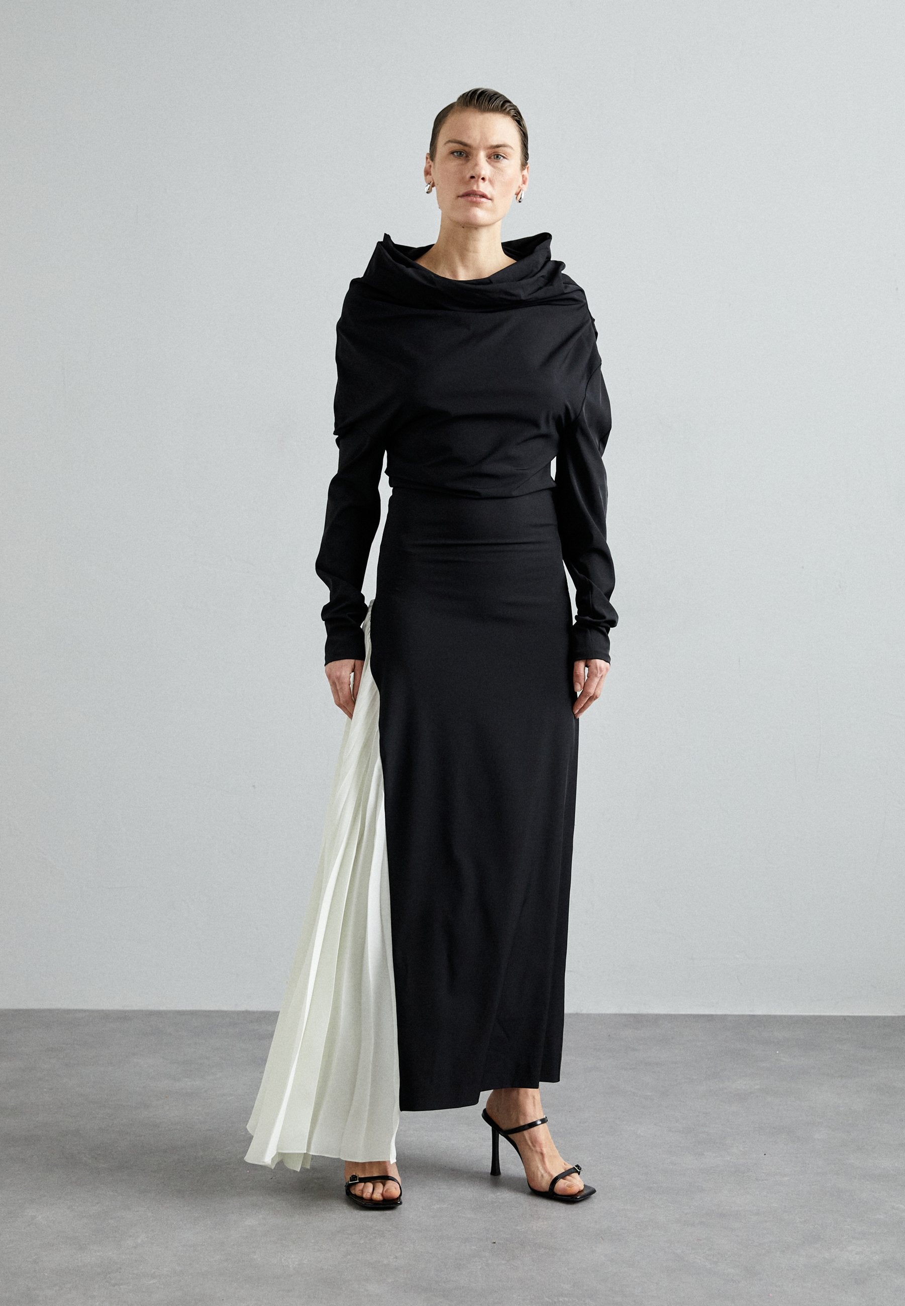 A.W.A.K.E. MODE ASYMMETRIC DRESS WITH PLEATED SIDE PANEL