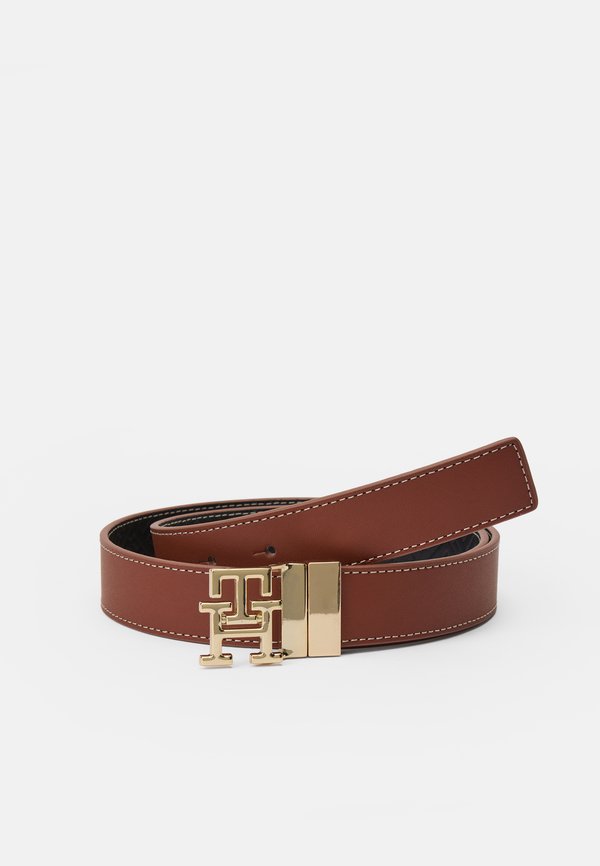 Tommy Hilfiger TH MONOGRAM BUCKLE REVERSIBLE LEATHER BELT - Belt - black/cognac