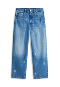 CREST EMBROIDERY MID RISE BARREL LEG JEANS Media 1