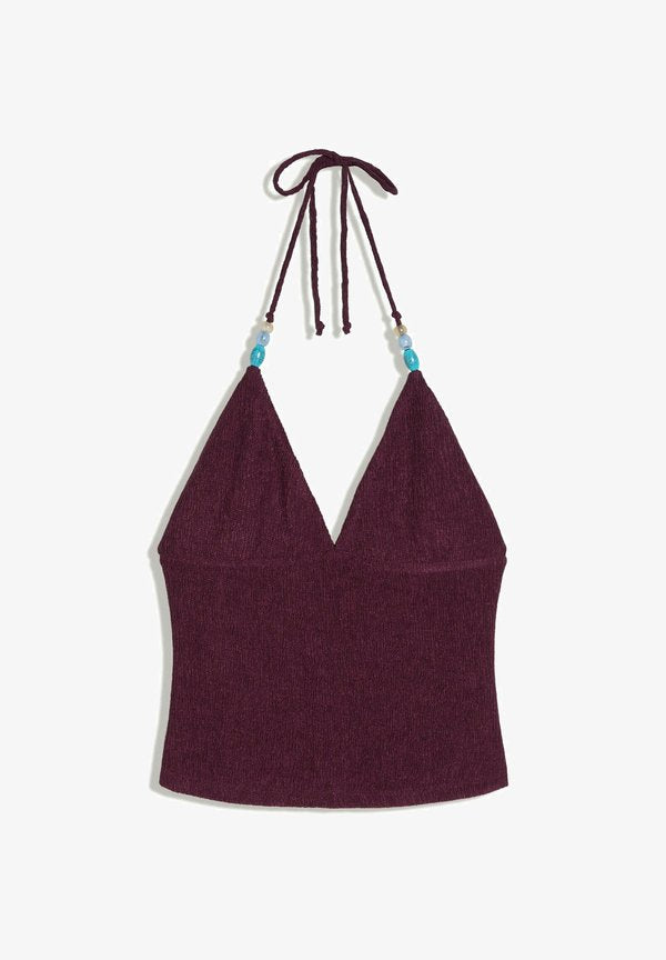 Bershka RUSTIC HALTER TOP - Top - mauve