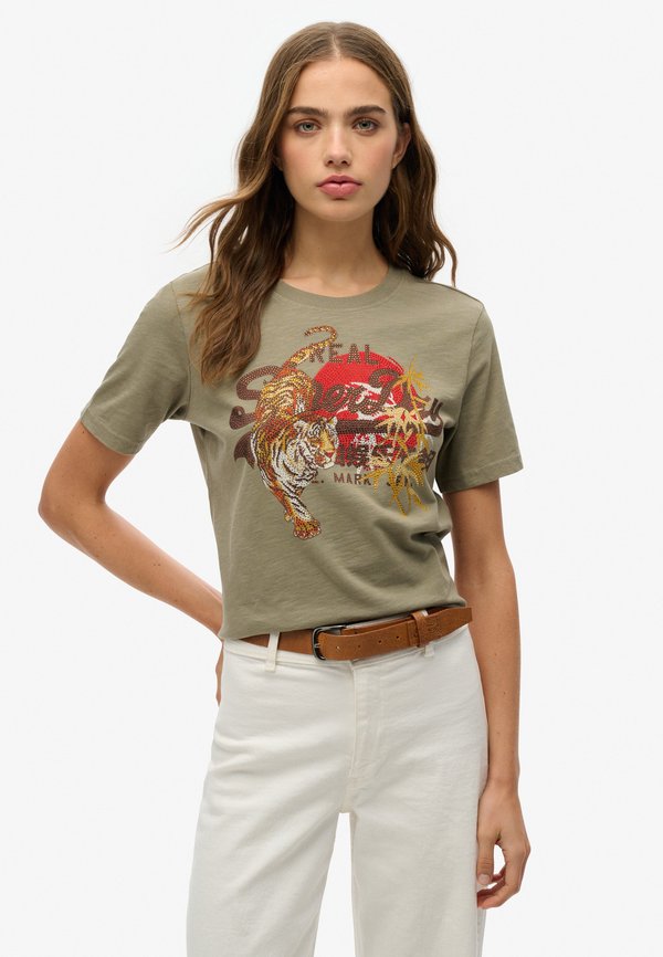 Superdry & Co VINTAGE LOGO TOKYO  - Print T-shirt - light khaki green slub