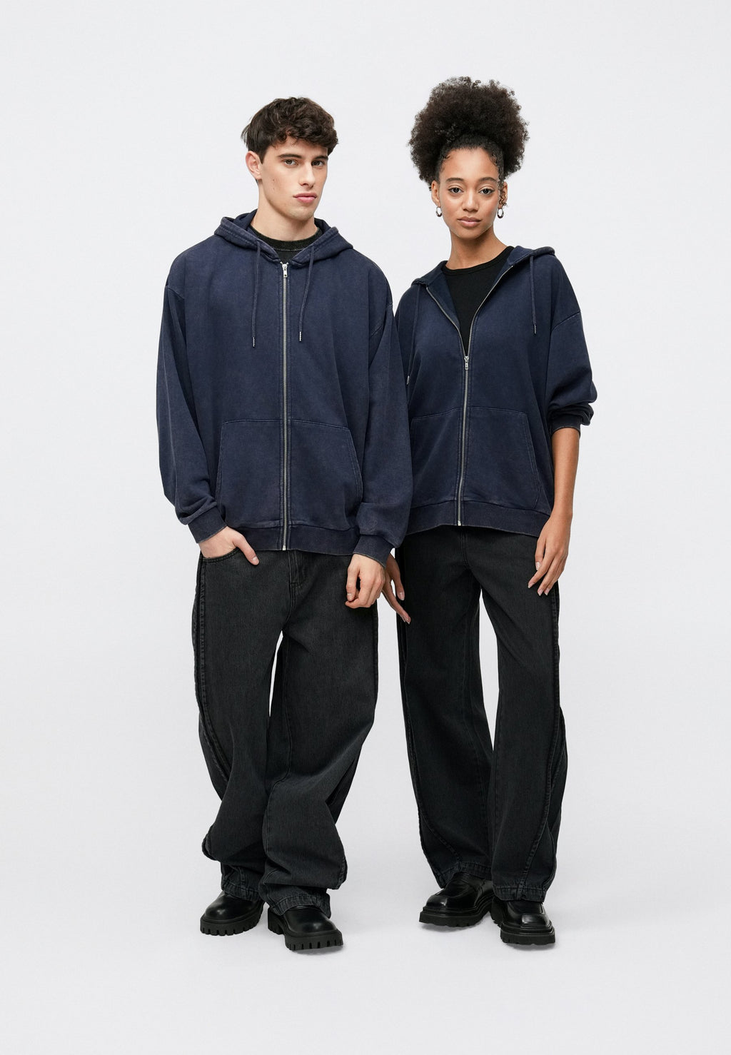 YOURTURN OVERSIZED FIT WASHED ZIP-UP HOODIE