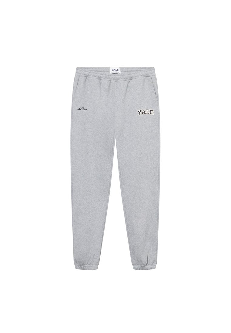 Graue Sweatpants aus Baumwollmischung, mit elastischem Bund, Seitentaschen und gesticktem "YALE"-Logo in Schwarz am linken Bein.