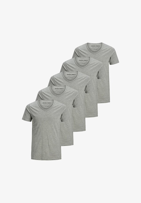 Jack & Jones 5 PACK - Basic T-shirt - light grey melange