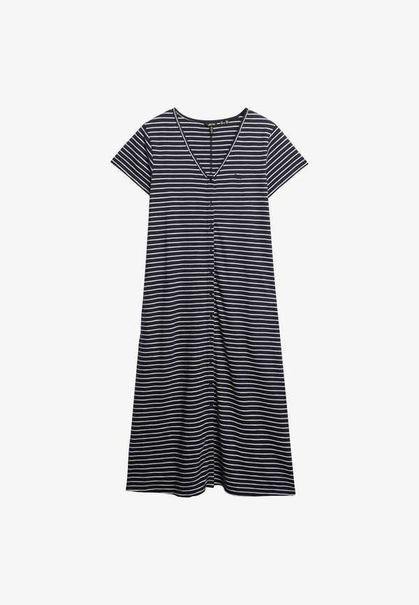 Superdry & Co SHORT SLEEVE BUTTON THROUGH MIDI - Jersey dress - navy optic stripe