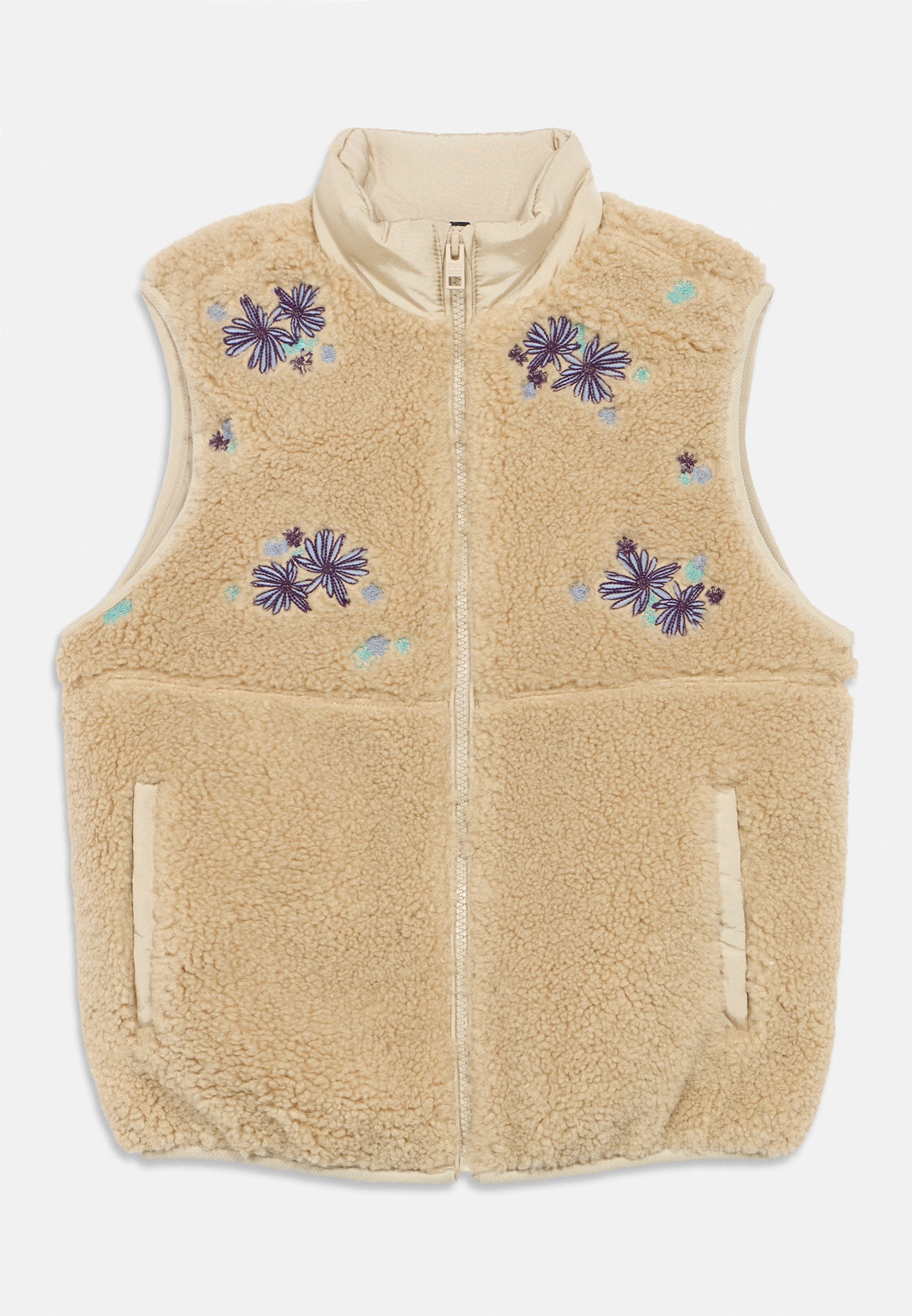 FLORAL EMBROIDERY RELAXED TEDDY GILET Media 1
