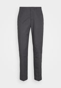 Graue Hose mit geradem Bein, aus glattem Stoff gefertigt, mit Gürtelschlaufen und einem klaren Frontdesign, geeignet für formelle oder legere Anlässe.