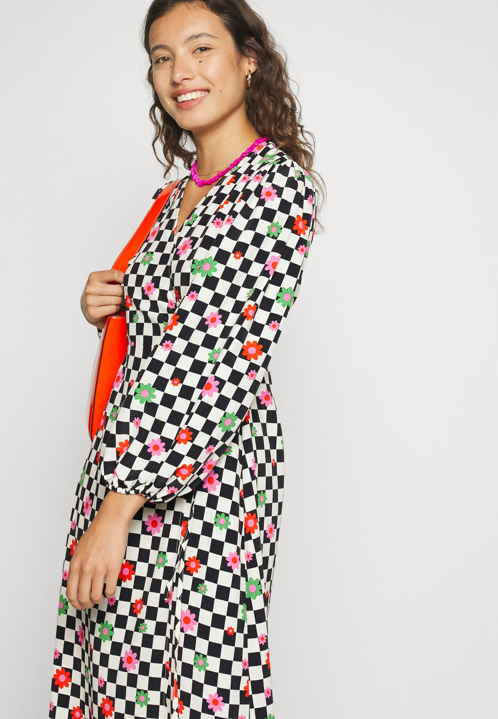 Glamorous WRAP MIDI DRESS LONG SLEEVES V NECK TIE DETAIL