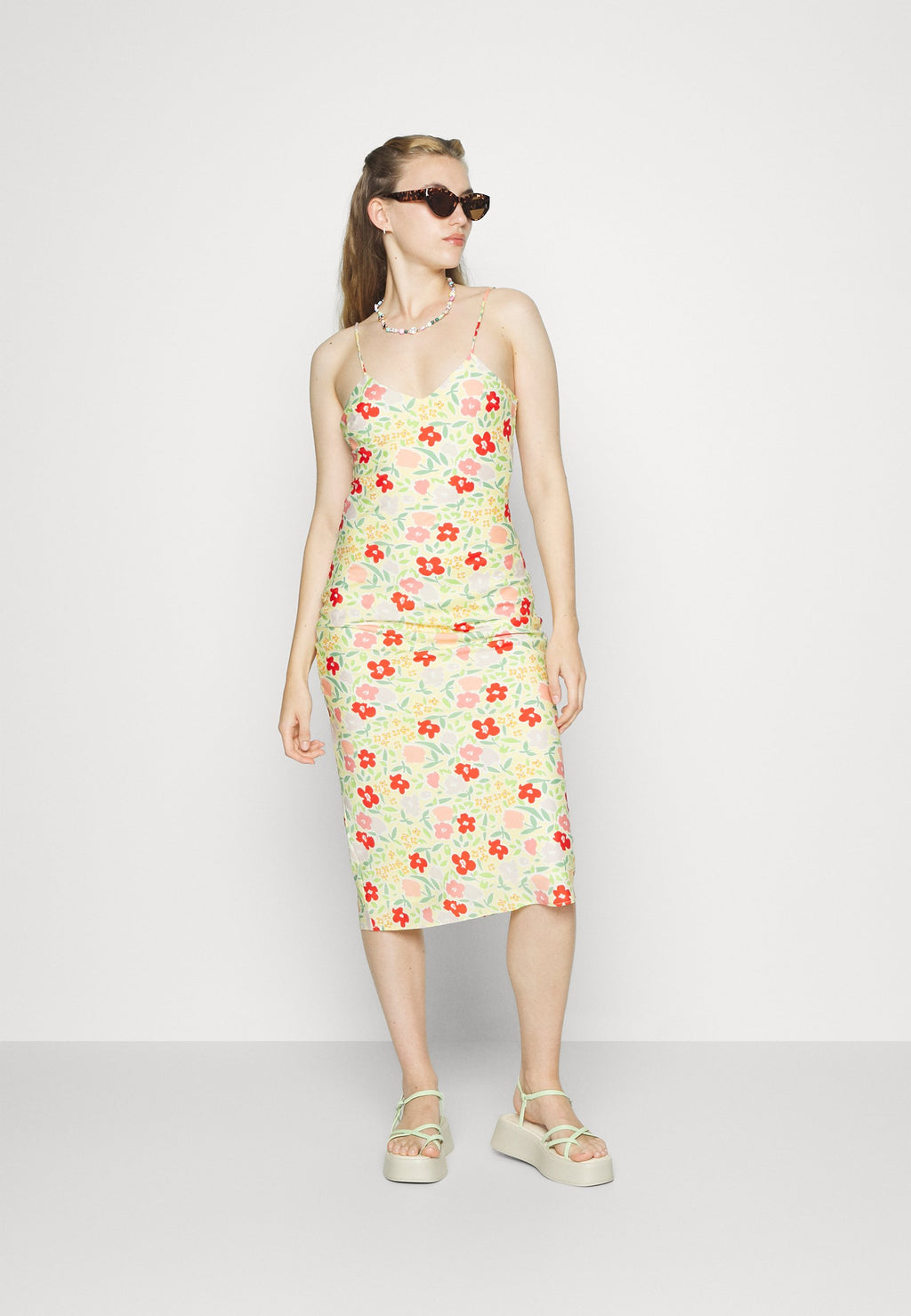 Glamorous SLIM FIT MIDI SLIP DRESS WITH V NECK