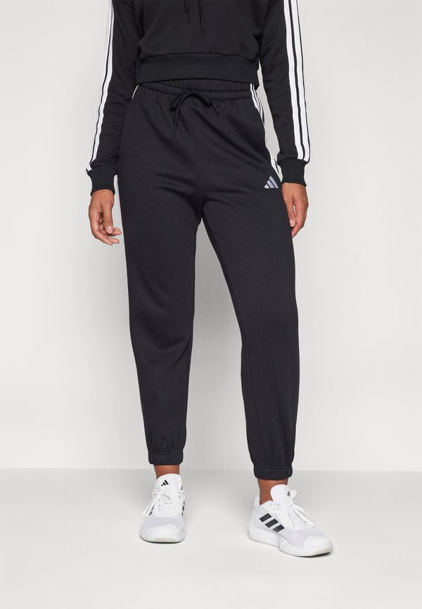 adidas Sportswear ESSENTIALS 3 STRIPES LOOSE PANTS - Tracksuit bottoms - black/white