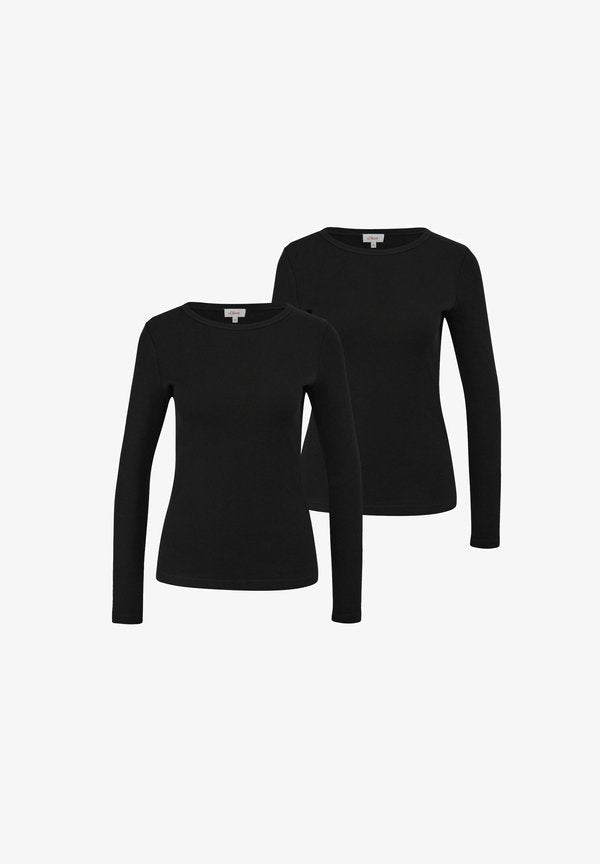 s.Oliver S.OLIVER DAMEN LONGSLEEVE LANGARMSHIRT RUNDHALS-AUSSCHNITT PACK OF 2 - Long sleeved top - schwarz