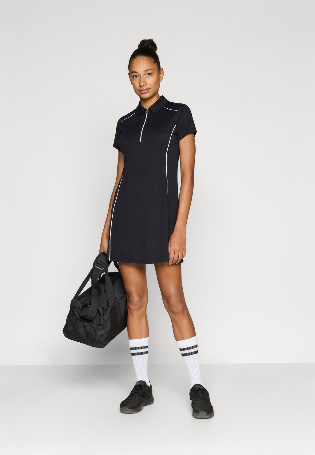 DKNY COURT HALF ZIP TEE DRESS PIPING