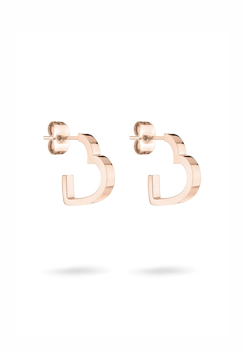 Ohrringe aus Roségold mit einer modernen, abstrahierten Form. Sie weisen ein offenes Design mit glatten Kanten und einem polierten Finish auf.