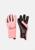 Nike-Handschuhe aus einem pinken Strickmaterial mit schwarzen latexbeschichteten Handflächen und Fingerspitzen, die für verbesserten Grip und Flexibilität entwickelt wurden.