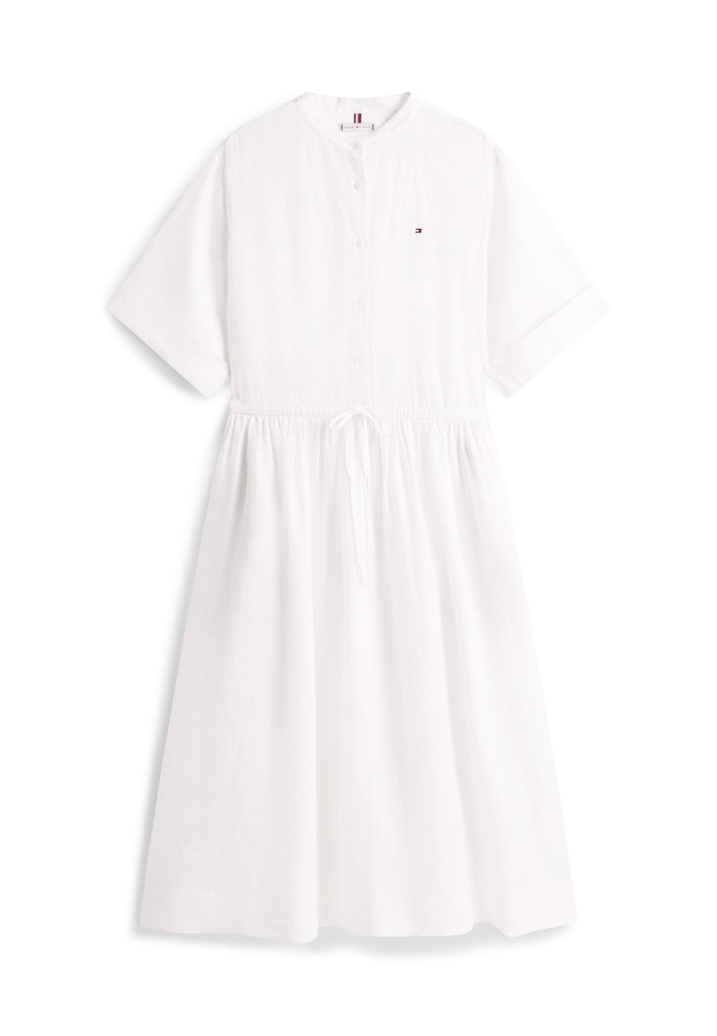CURVE PRINT PURE LINEN MIDI SHIRT DRESS Media 1