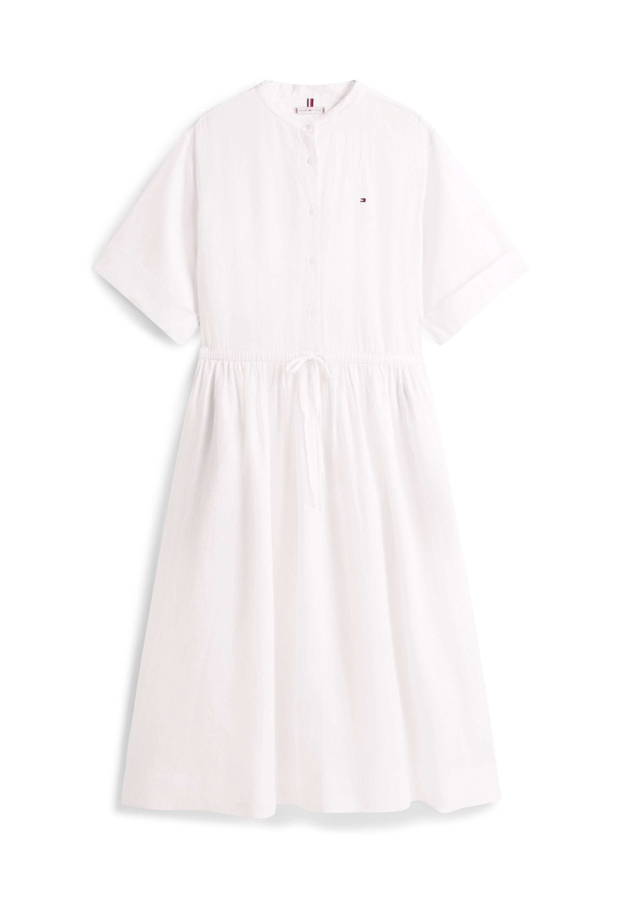 CURVE PRINT PURE LINEN MIDI SHIRT DRESS Media 1