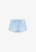 Bershka ROLL-UP - Denim shorts - light blue