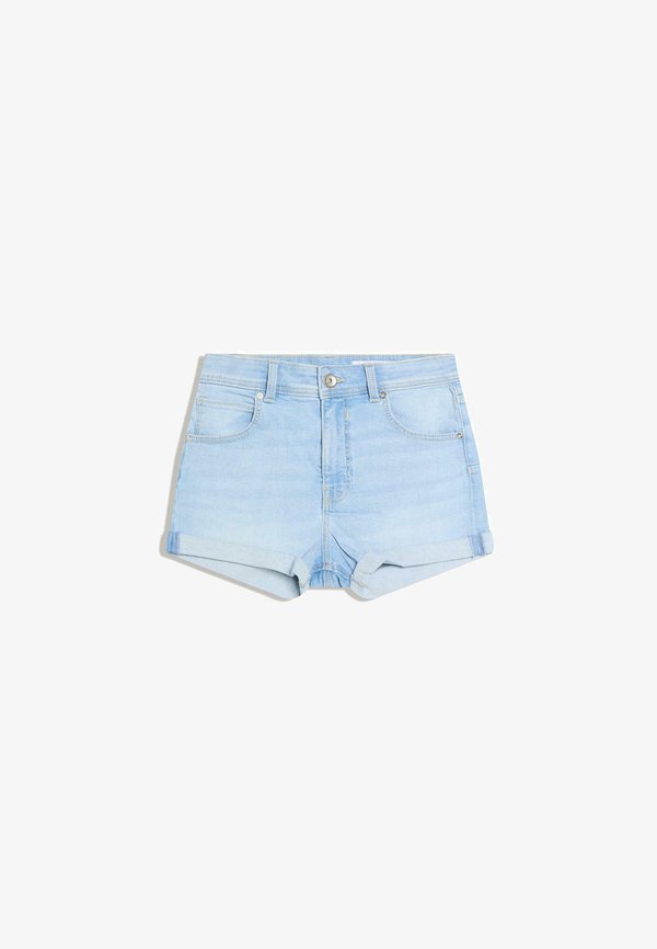 Bershka ROLL-UP - Denim shorts - light blue