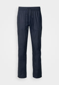 Marineblaue Hose mit elastischem Bund und Kordelzug. Aus leichtem Stoff gefertigt, verfügt sie über einen geraden Schnitt und ein einfaches Design ohne Muster.