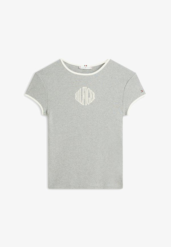 Tommy Hilfiger LOGO SLIM RINGER T-SHIRT - Print T-shirt - med heather grey