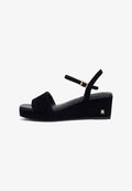Tommy Hilfiger SUEDE TH MONOGRAM WEDGE SANDALS - Platform sandals - black