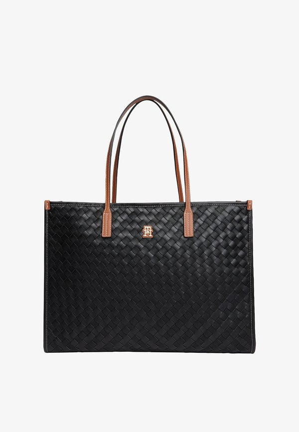Tommy Hilfiger CITY TH MONOGRAM WOVEN TOTE BAG - Tote bag - black mix