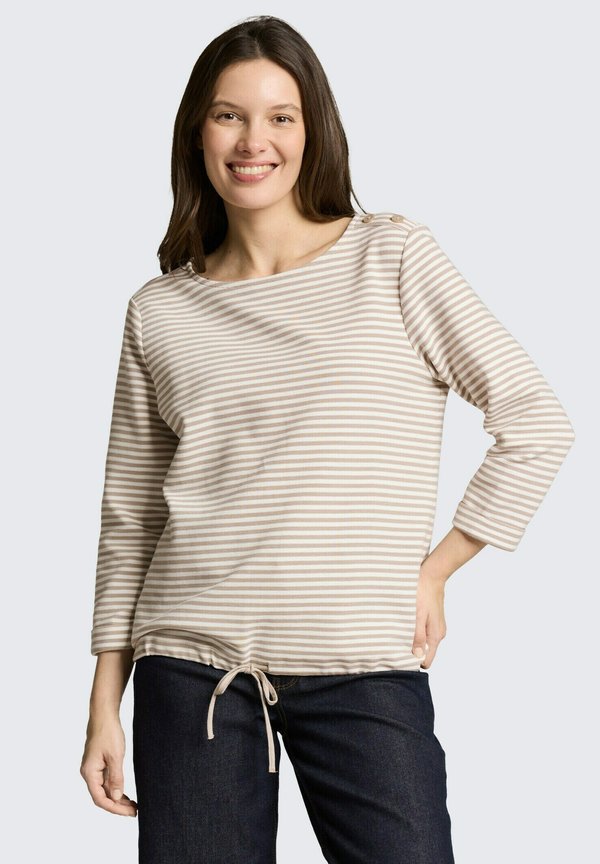 TOM TAILOR T-SHIRT STRUCTURED - Long sleeved top - taupe/offwhite regular stripe