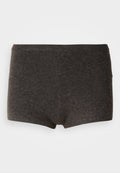 Dunkelgraue Baumwoll-Boxershorts mit glatter Textur, einem breiten elastischen Bund und einem bequemen Sitz. Keine sichtbaren Muster oder Akzente.