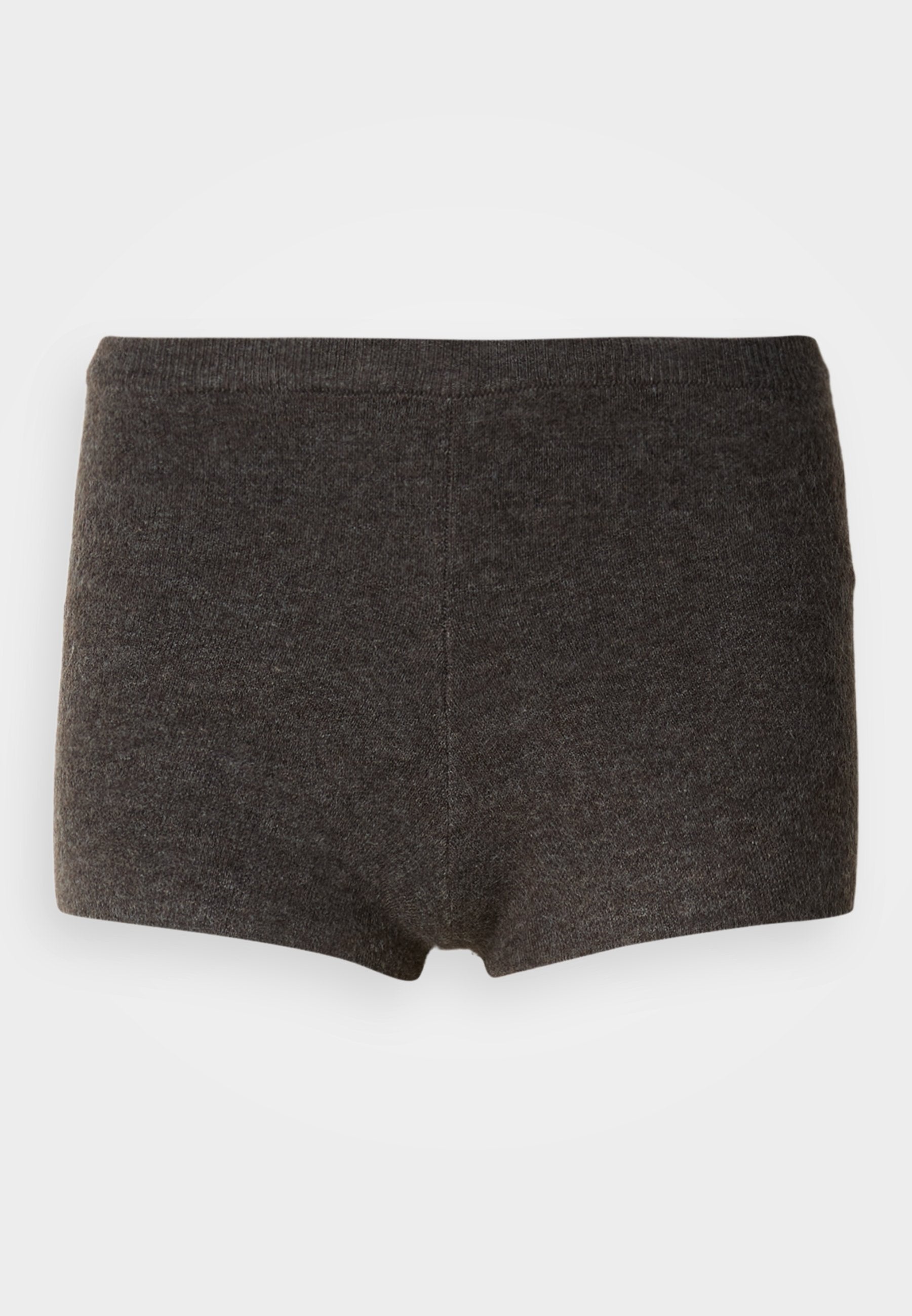 Dunkelgraue Baumwoll-Boxershorts mit glatter Textur, einem breiten elastischen Bund und einem bequemen Sitz. Keine sichtbaren Muster oder Akzente.
