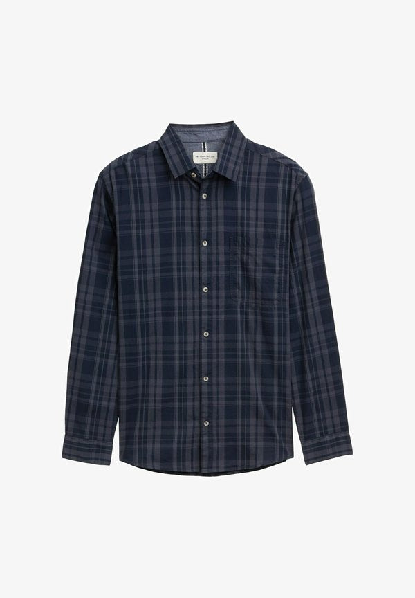 TOM TAILOR REGULAR FIT MIT KARO-MUSTER - Shirt - navy tonal check