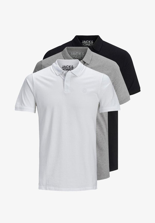 Jack & Jones 3 PACK BASIC - Polo shirt - white/grey/black