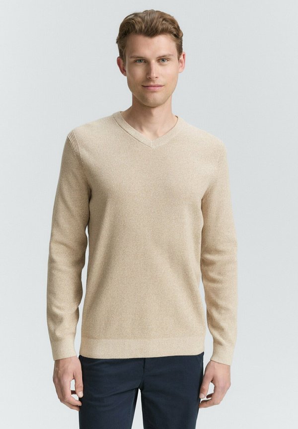 TOM TAILOR MIT V-AUSSCHNITT - Jumper - beige offwhite twotone