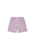 Gestreifte Badeshorts in Lila, Pink und Grau mit elastischem Bund und Kordelzug, seitlichen Taschen und einem Logodetail.